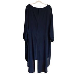 Melanie Lyne Navy Sheath Dress with sheer Overlay/ Sequined cuffs.Size 14 NWOT